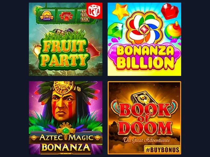 Machines à sous en ligne RollySpin Casino — Fruit Party, Bonanza Billion, Book of Egypt